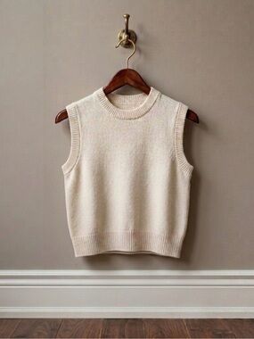 Oak + Fort Off White Knitted Sleeveless Crewneck Sweater Vest